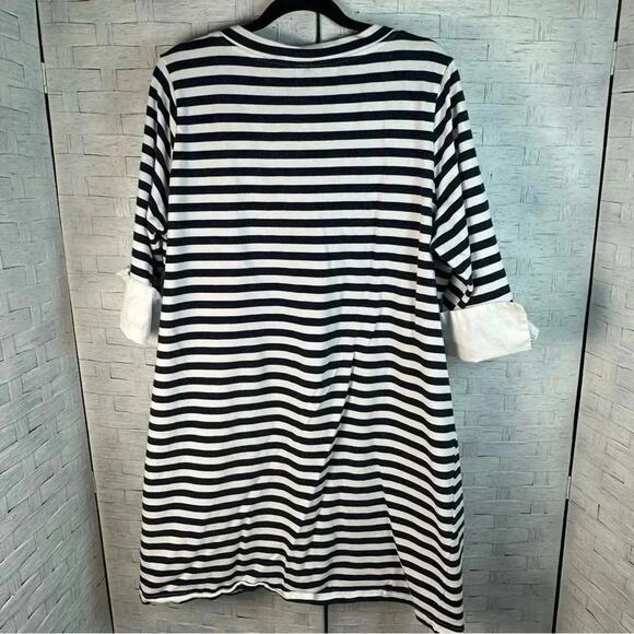 BOBEAU Striped midi dress jersey knit, cotton cuff crewneck nautical, plus size - Picture 2 of 9